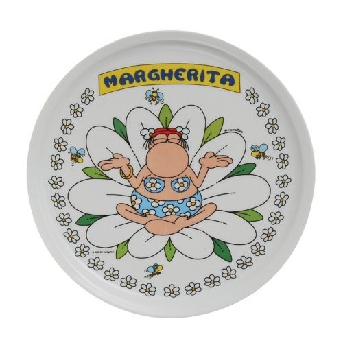 Set Di 2 Piatti Da Pizza Margherita - Porcellana Bianca 30,5 Cm Con Motivo, Adatti A Microonde E Lavastoviglie