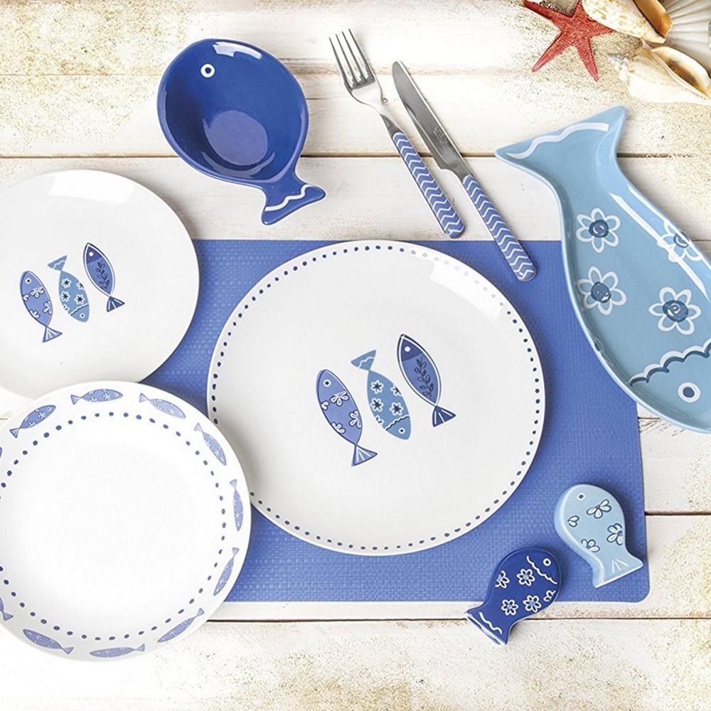 Excelsa Servizio piatti tavola porcellana decorata OCEAN 18 pezzi cod.50249 Excelsa