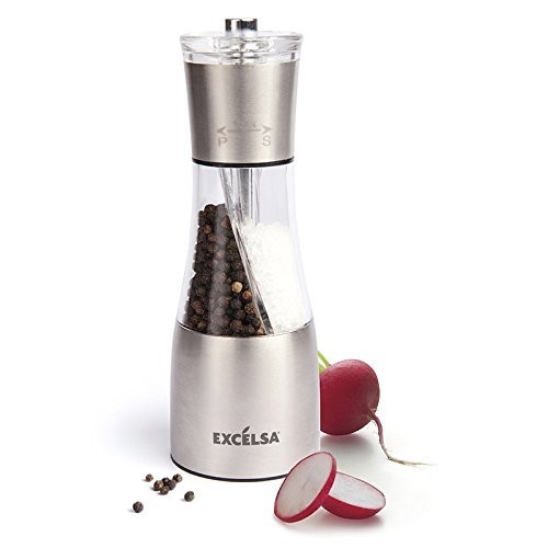 Macinasale E Pepe 2 In 1 In Acciaio Inox – Rotore In Ceramica Regolabile, Con Spazzola E Coperchi – Macinino Spezie Compatto