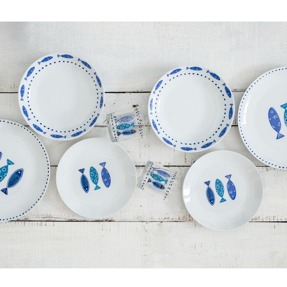 Excelsa Ocean Servizio 24 pezzi , 18 piatti porcellana, 6 bicchieri vetro Excelsa