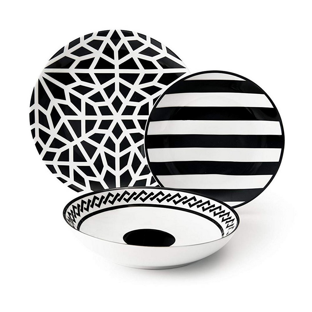 Servizio piatti Emily porcellana decorata bianco e nero 18 pz cod.62496 -  Outlet Excelsa - Af Interni Shop