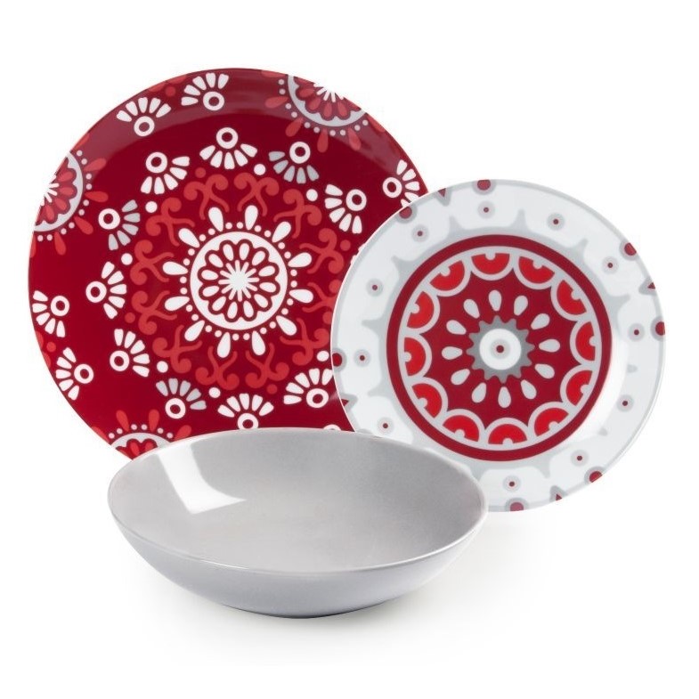 Acquista online Set de Table Mandala rouge, Porcelaine, Multicolore, 18 Unités Excelsa