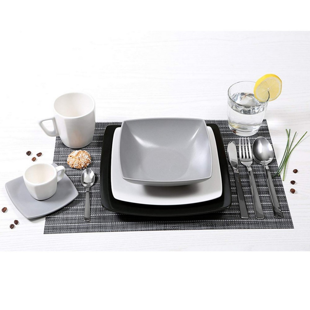 Service 18 assiettes Eclipse en céramique noire, blanche et griseet grise Excelsa