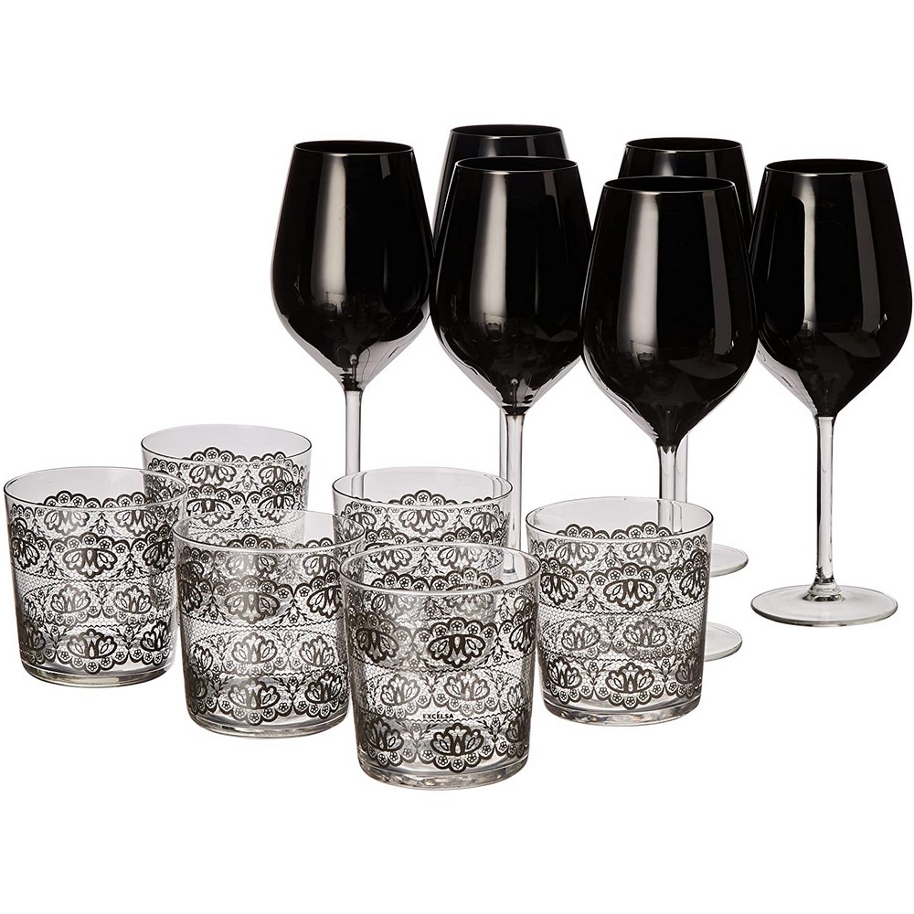 Excelsa Set 12 bicchieri nero, calici & bicchiere acqua vetro - Casalinghi Bicchieri  e Caraffe Vino Excelsa - Af Interni Shop