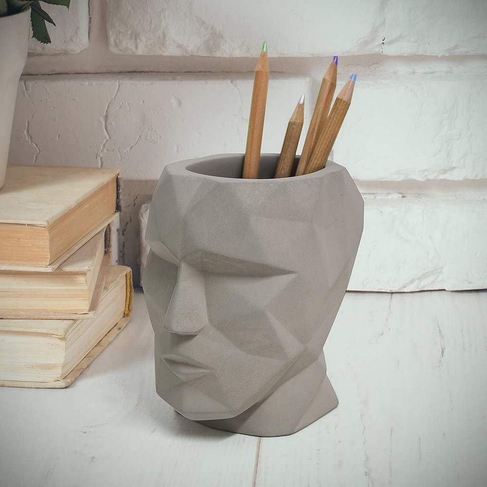 Balvi pencil holder Head gray concrete material Balvi