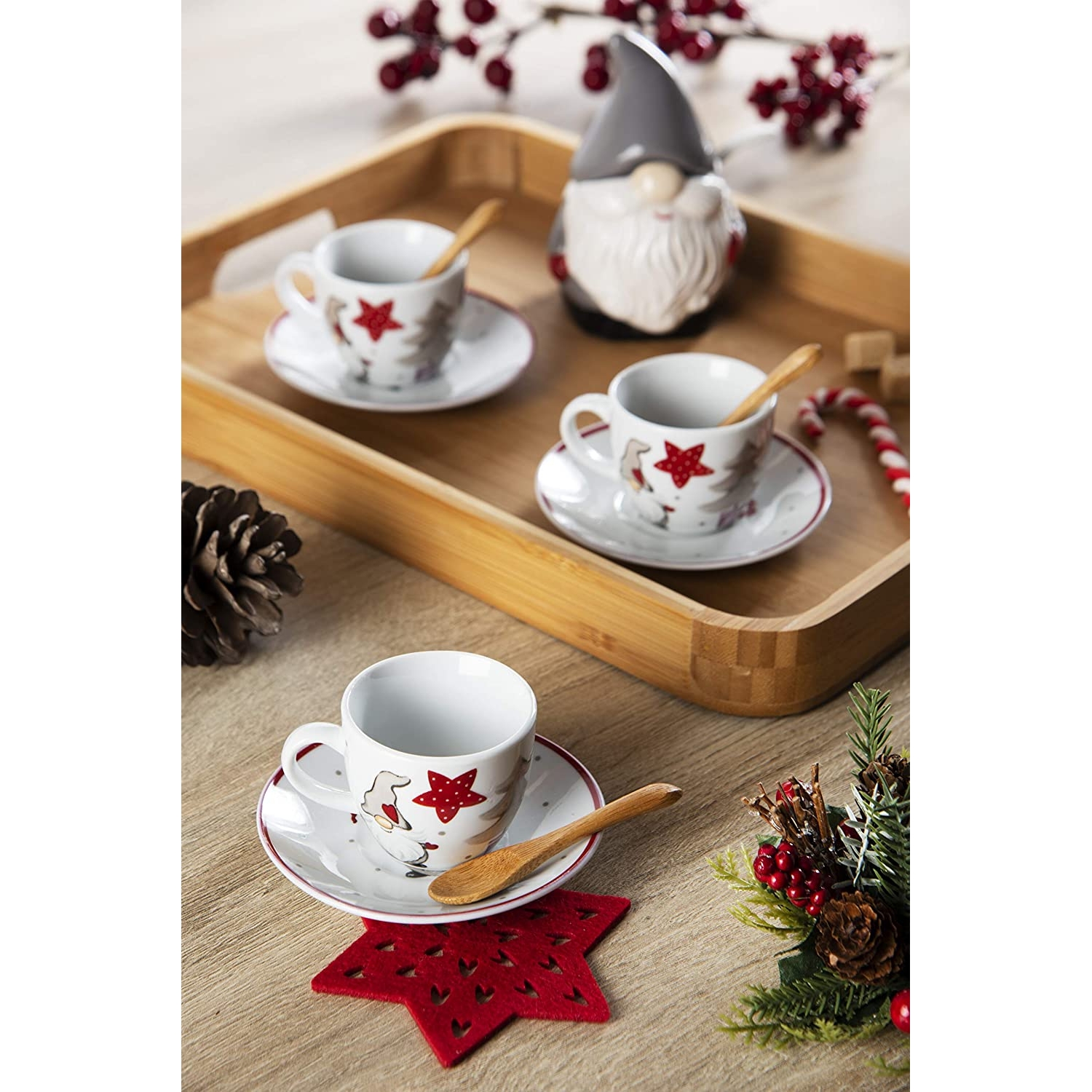 Excelsa Tazzine caffe' con piattino, Gnomo, set 6 pezzi cod.64132 -  Casalinghi Tematica Natale Excelsa - Af Interni Shop