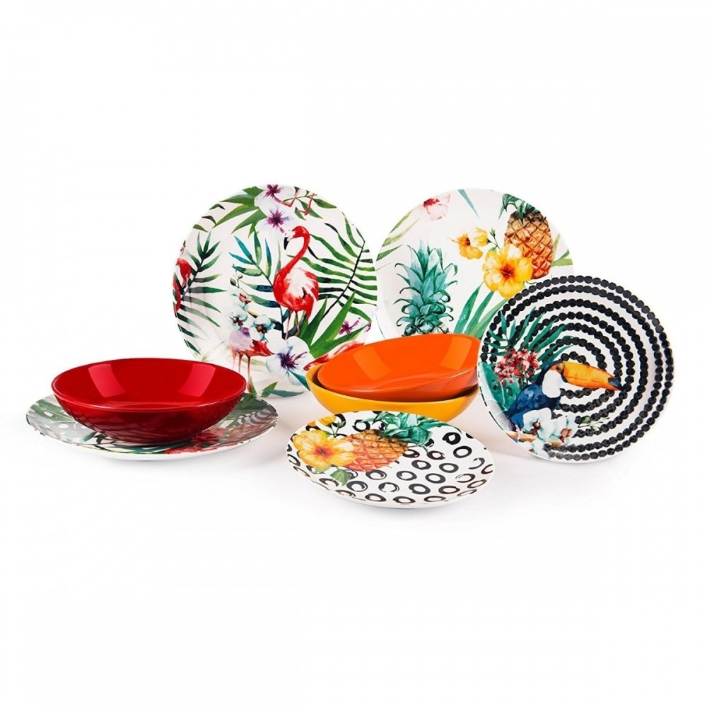 Excelsa Tropical Chic Servizio Tavola, piatti e bicchieri Multicolore, 24 Unità Excelsa