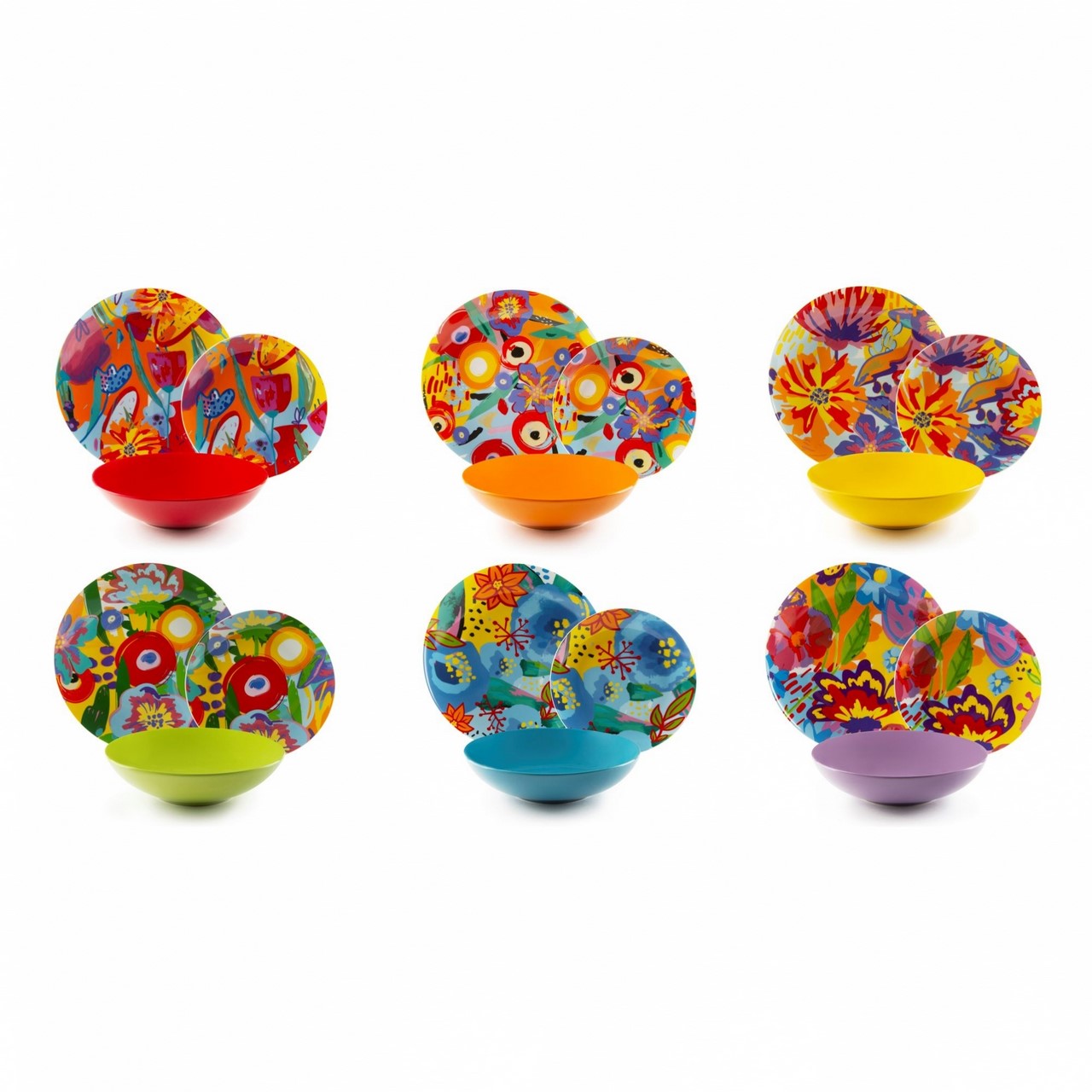 Excelsa Ikat Bordenservies, 18-delig, porselein en aardewerk, kleurrijk decor, voor 6 personen