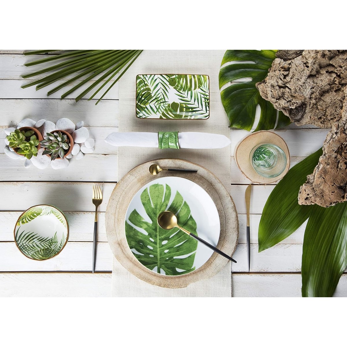 Excelsa set 6 portatovagliolo foliage ceramica cod.63854 Excelsa