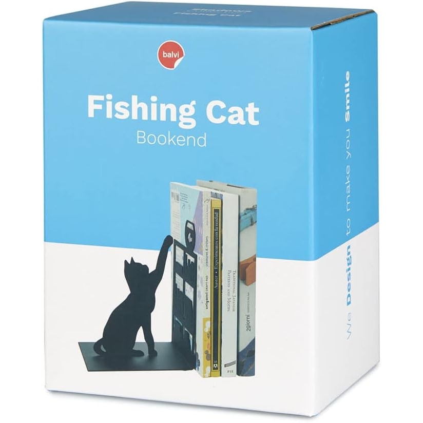 Balvi Fishing cat bookend in black metal code 27474 Balvi