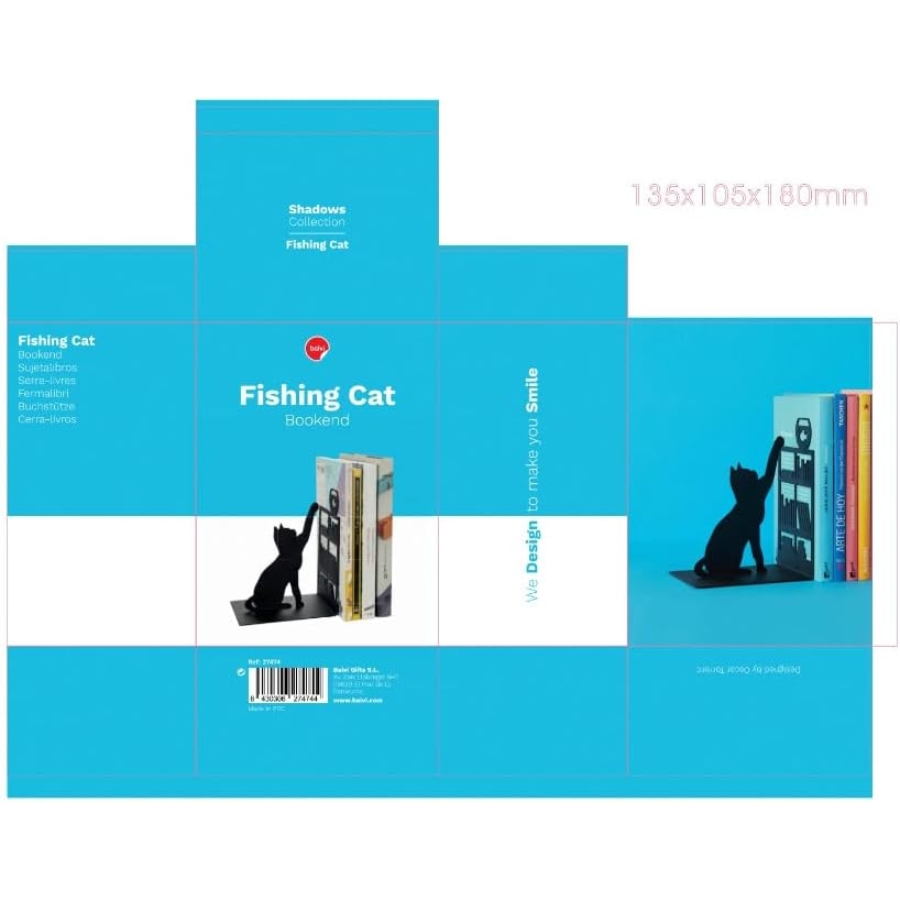 Balvi Fishing cat bookend in black metal code 27474 Balvi