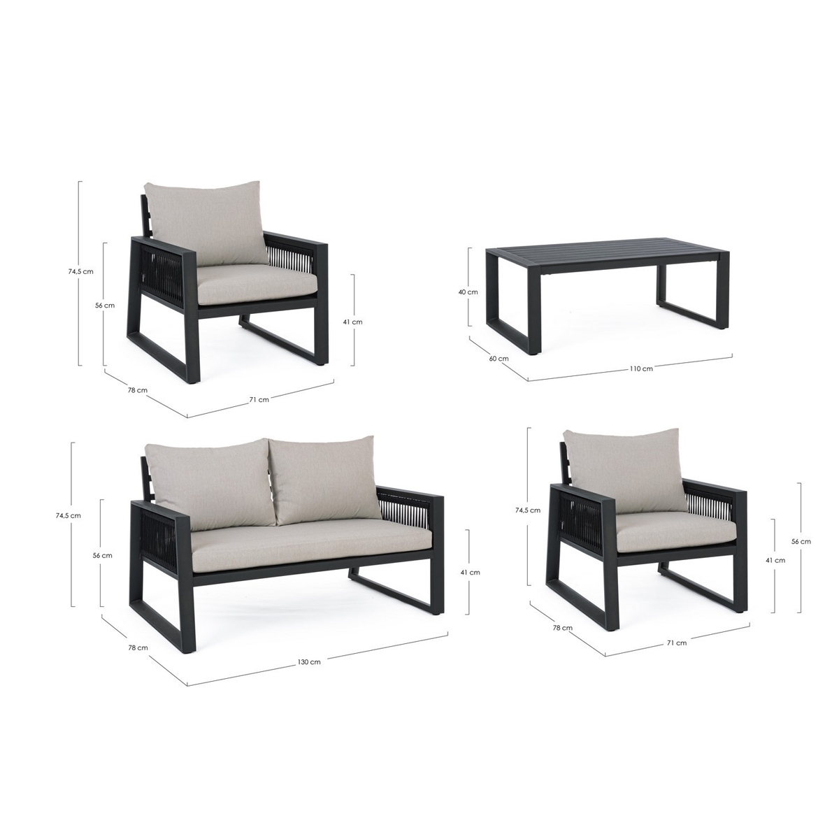 Acquista online Set Salotto da Giardino 4 posti modello Captiva - colore Antracite Bizzotto