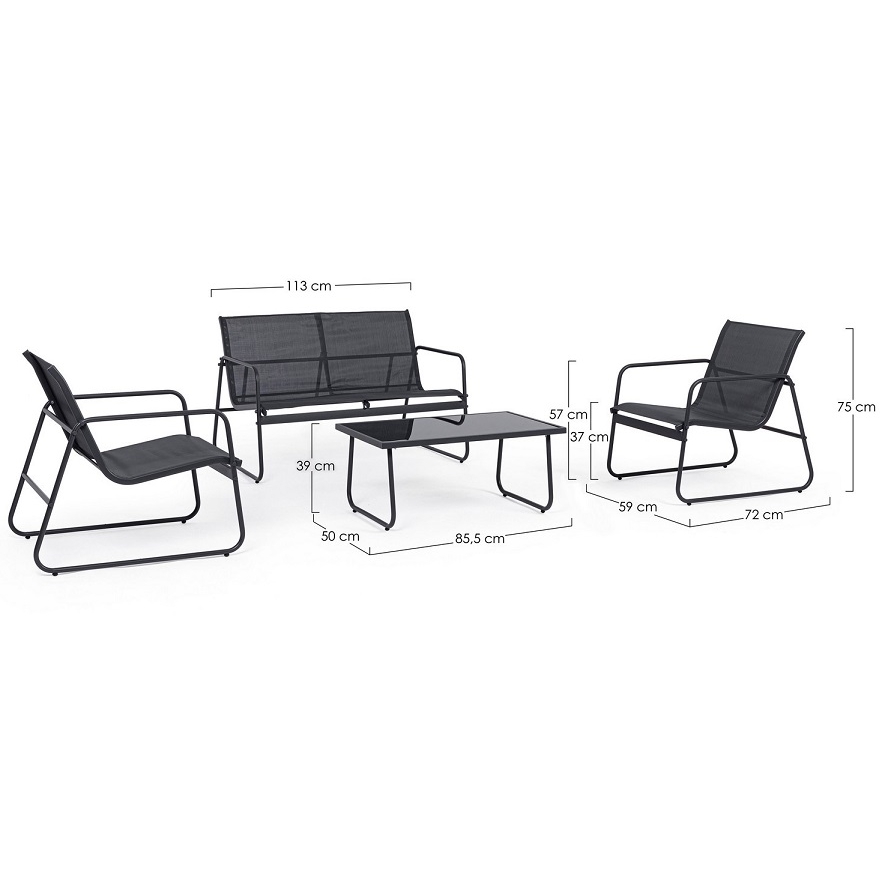 4-piece set for living room, Markus model - Anthracite colour Bizzotto