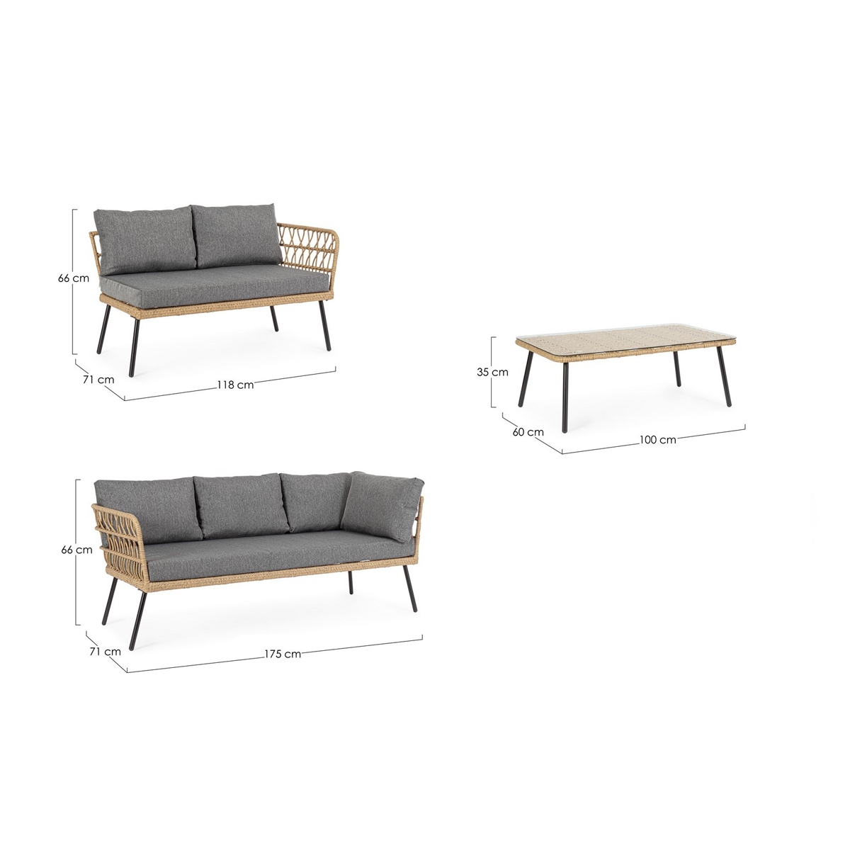 Set Salotto Angolare - Modello C-C Burrel Naturale Bizzotto