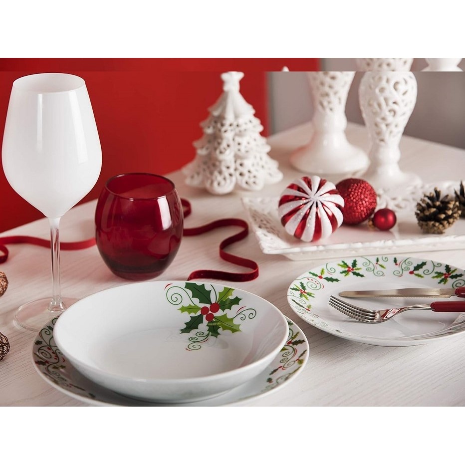 Acquista online Excelsa Christmas Holly Dinnerware Set 18 Pieces, Porcelain cod.64134 Excelsa