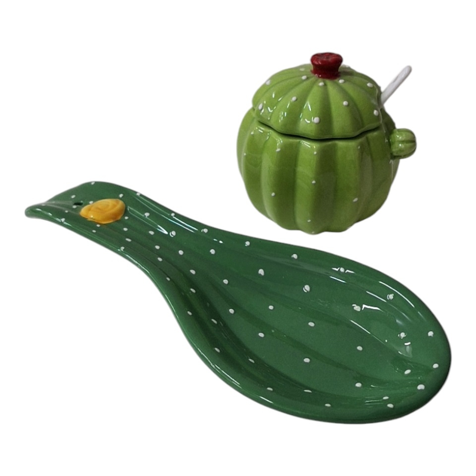 Cucchiai dosatori in ceramica a forma di cactus con supporto set di cucchiai dosatori da cucina per cucinare zucchero